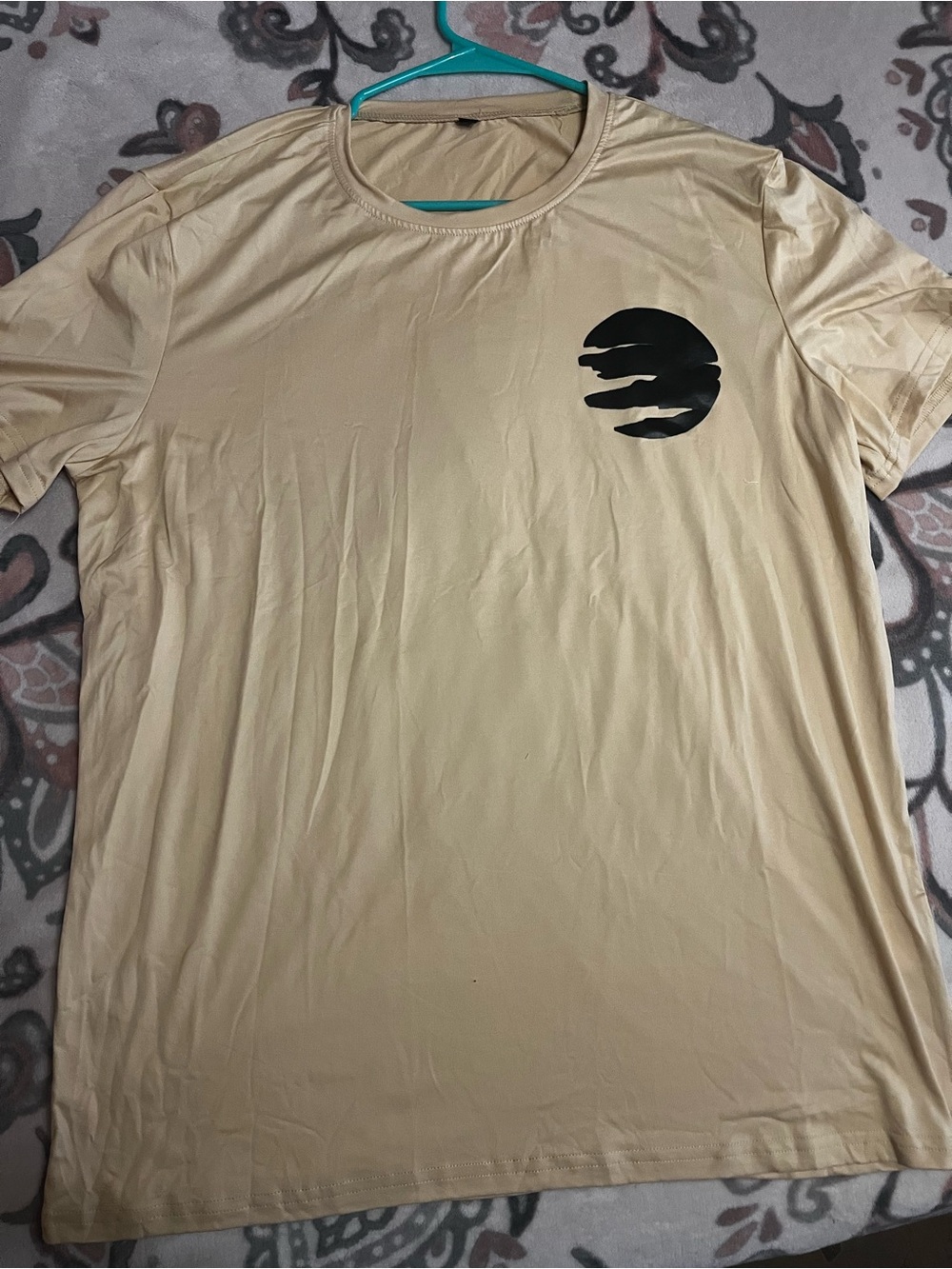 SHEIN Beige Short-Sleeve Tee with Black Chest Emblem